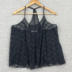 Linea Donatella Lingerie Womens M/L Black Sheer Lace Sexy Nightie Racerback Bow